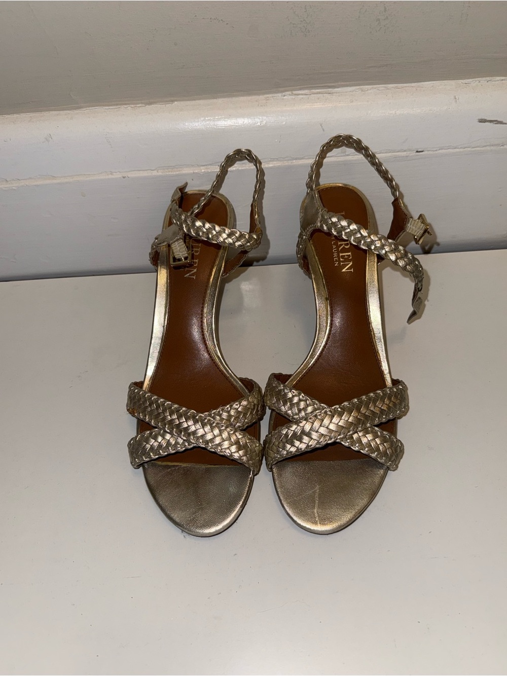 Lauren Ralph Lauren Braided Metallic Gold Heeled Sandals